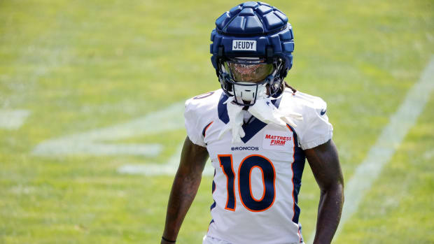 Denver Broncos wide receiver Jerry Jeudy (10) during training camp at Centura Health Training Center.